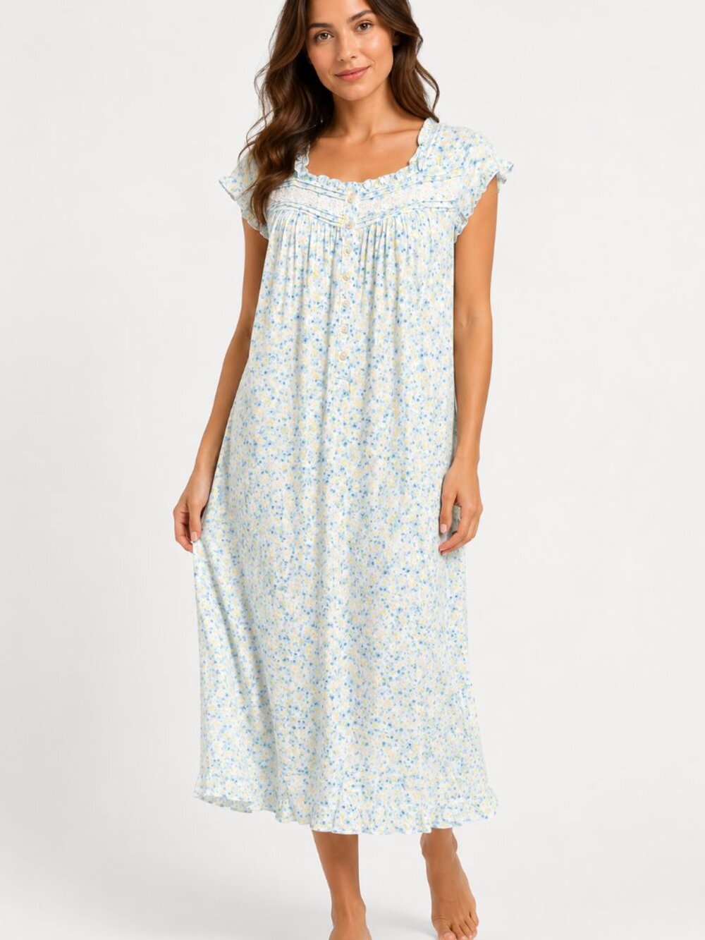 Eileen West Floral Modal Nightgown Blue White NWT XS